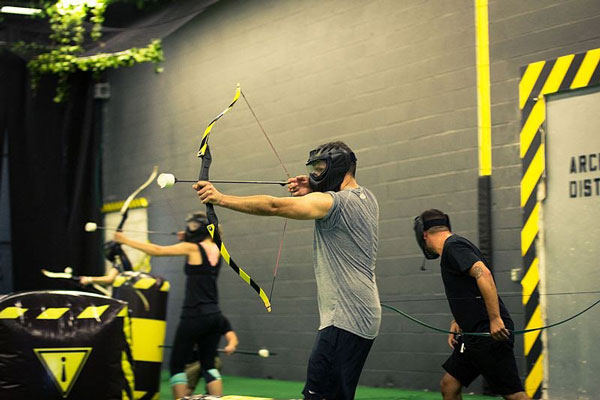 firing a bow with face protection