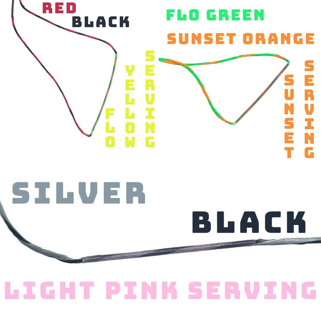 Fluorescent or light-colored serving material will mix with the color of the bow string material underneath.